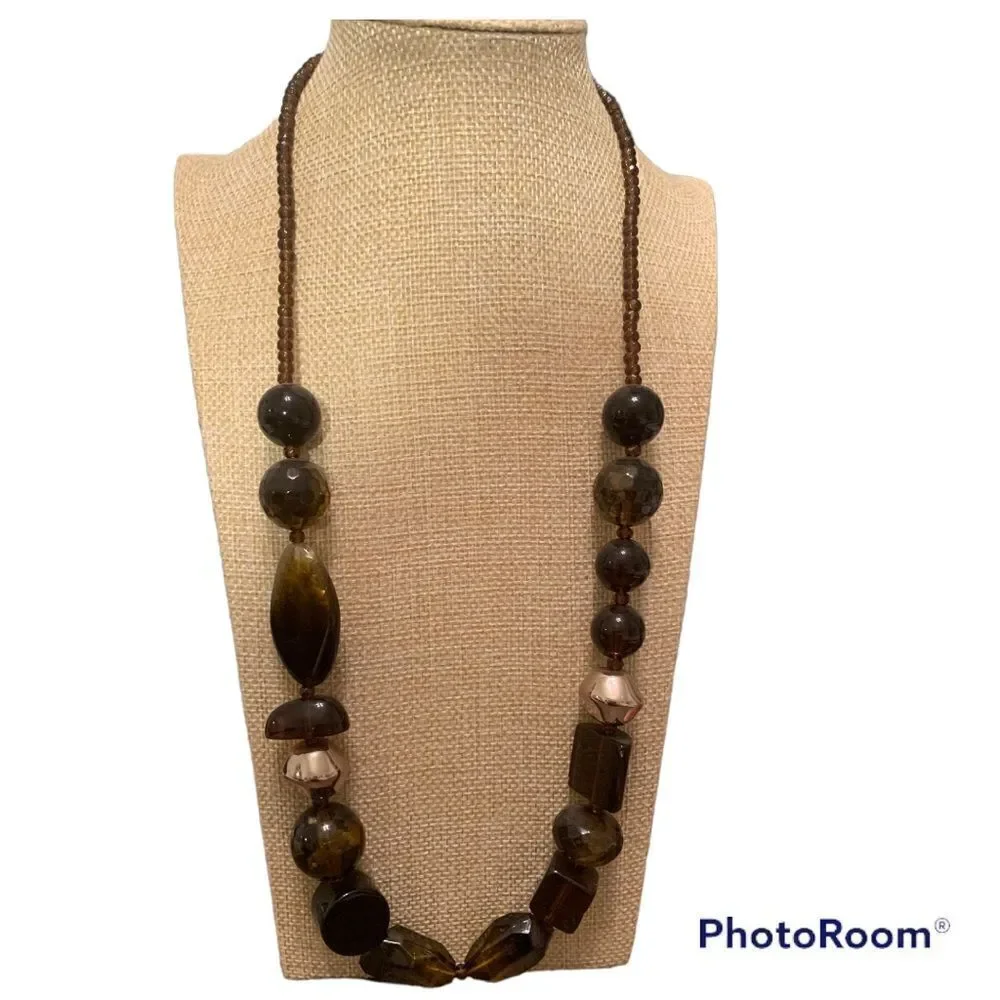 Erica Lyons brown glass bead necklace NWT